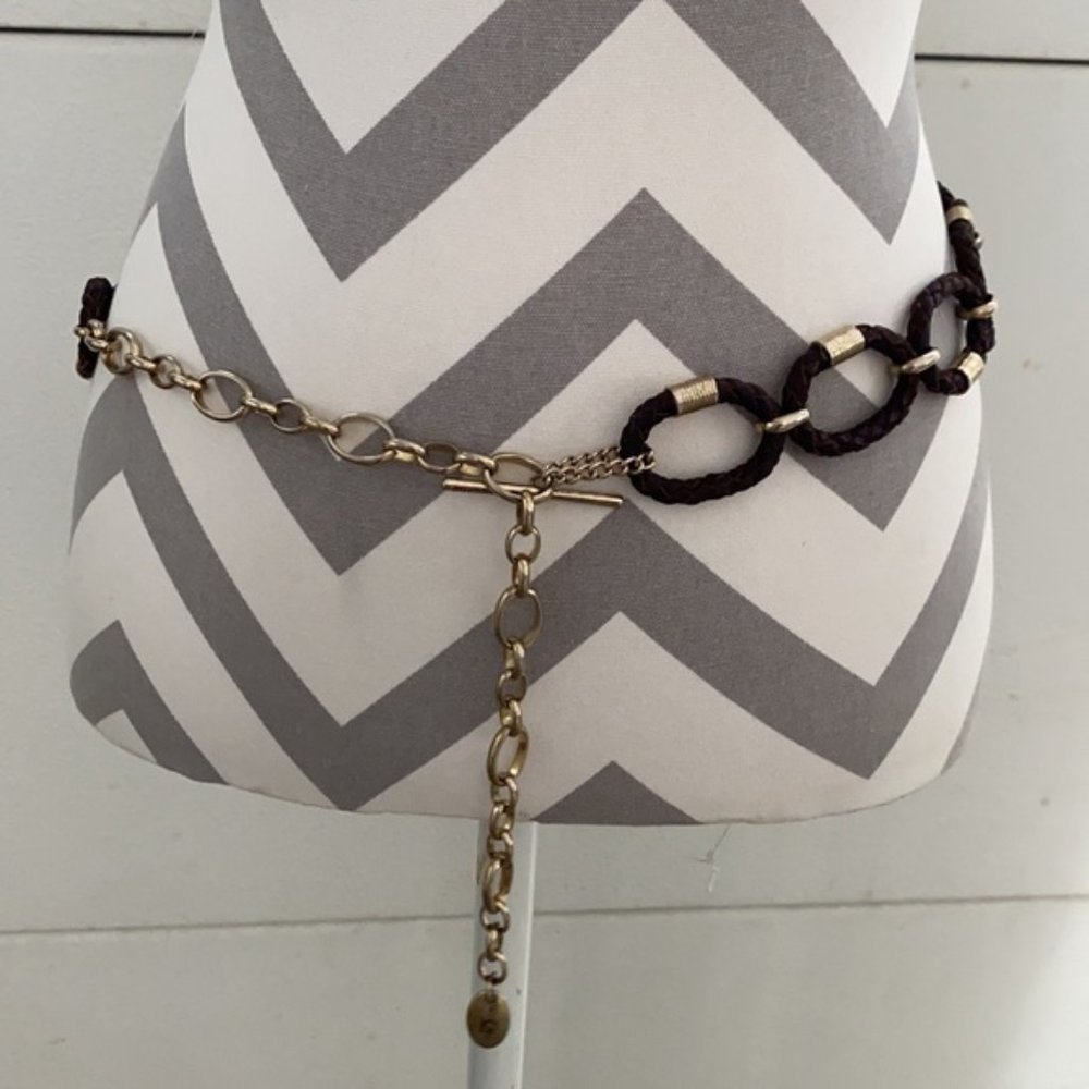 Vintage Liz Claiborne Brown Leather with Chain Belt 40”